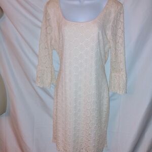 Ronni Nicole Elegant Cream Lace Long Sleeve Dress